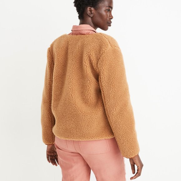 Madewell Women's Cozy Teddy Sherpa Chestnut Jacket with Corduroy Trim XS - Picture 3 of 13